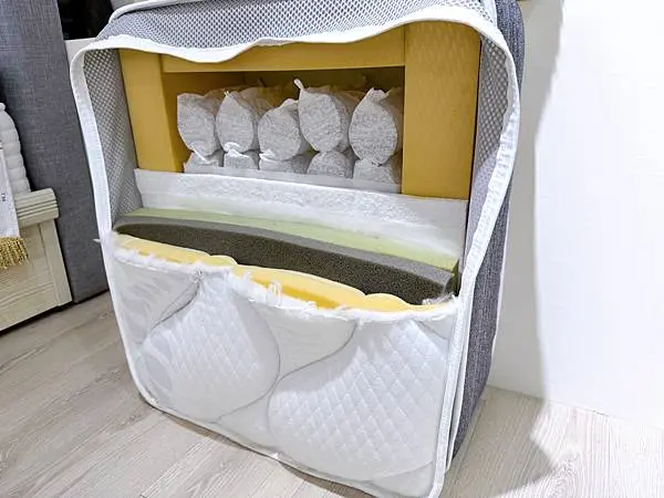 現場展示獨立筒床墊的剖面圖,讓顧客更了解床墊內部結構